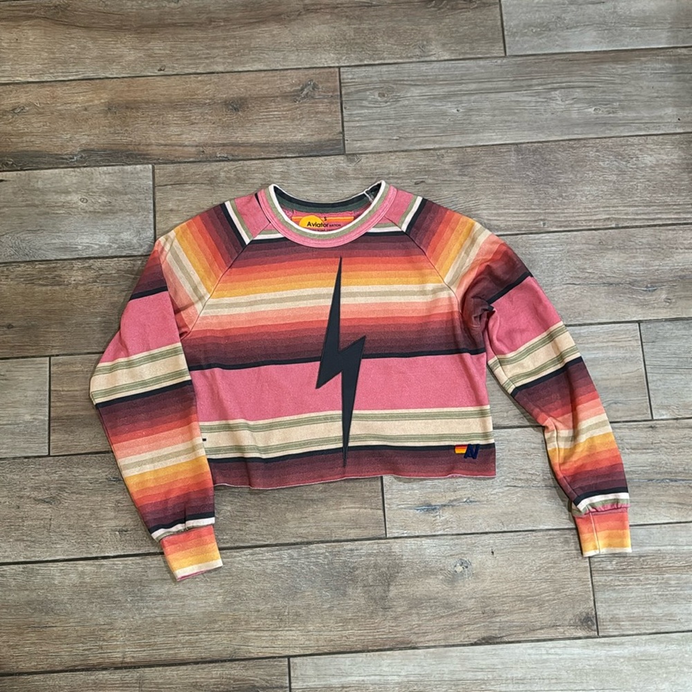Aviator Nation Striped Cropped Sweater size Small